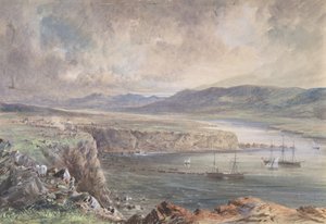 Foilhummerum Bay, Valentia, Patrząc z fortu Cromwell: The Caroline and Boats..., 1865-66. autorstwa Robert Charles Dudley