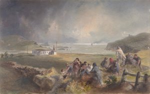 Valentia, Irlandia, z portu, naprzeciwko miasta rycerskiego, w okresie układania..., 1865-66. autorstwa Robert Charles Dudley