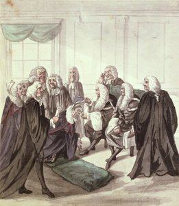 Zajrzenie do Westminster Hall na wezwanie sierżantów, XVIII wiek (pióro i atrament i toaleta na papierze) autorstwa Robert Dighton