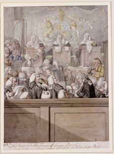 Czas semestru - czyli wszyscy żyjący prawnicy w Westminster Hall (ołówek i w/c na papierze) autorstwa Robert Dighton