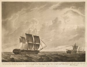 Ten widok przedstawia okręt Jego Królewskiej Mości EUROTAS, pod masztami jury, rankiem 26 lutego 1814 r. w momencie zbliżania się do cesarskiej francuskiej fregaty LA CLORINDE, która odpłynęła poprzedniego wieczoru; ze względu na okoliczność, że autorstwa Robert Dodd