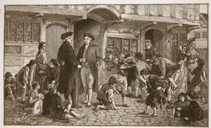 Pochodzenie szkółek niedzielnych: Hare Lane, Gloucester, 1780, ilustracja z „Kościoła anglikańskiego: historia dla ludu” autorstwa H.D.M. Spence-Jones, wyd. ok. 1910 (zdjęcie w sepii)