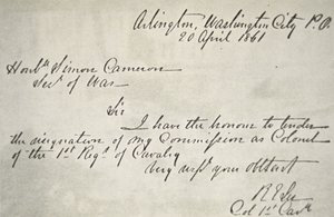 List Roberta E. Lee o rezygnacji z armii federalnej, 20 kwietnia autorstwa Robert E. Lee