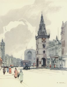 Glasgow: The Tolbooth and the Tron Steeple (kolorowa litografia)