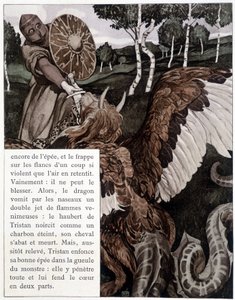 Tristan walczący ze smokiem - w „Rzymianku Tristana i Izoldy” J. Bédiera, ilustracje Robert Engels, Art Edition, Paryż