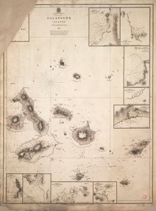 Mapa wysp Galapagos zbadanych podczas podróży HMS "Beagle autorstwa Robert Fitzroy