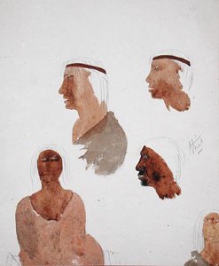 Typy fuegian, ok. 1832 (ołówek i akwarela na papierze) autorstwa Robert Fitzroy