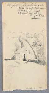 Rysunek, widok z wysokiego miejsca w kierunku miasta (recto); kobieta trzymająca słoik (verso), 1882 r. autorstwa Robert Frederick Blum
