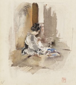 Szycie japońskiej dziewczyny, 1890 autorstwa Robert Frederick Blum