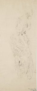 Szkic kobiety w kwiecistej sukience, prawdopodobnie do muralu Moods to Music, 1893-98 (grafitowo-żółty ołówek na jasnożółtym papierze) autorstwa Robert Frederick Blum