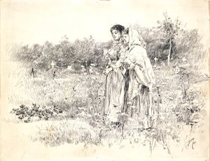 Dwie dziewczęta stojące przed grobem autorstwa Robert Frederick Blum
