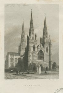 Katedra w Lichfield - Front Zachodni: staloryt, bd [c 1835-1842] (druk) autorstwa Robert Garland