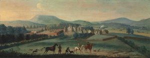 Widok na zrujnowany Westby Hall w Yorkshire z polowaniem na pierwszym planie