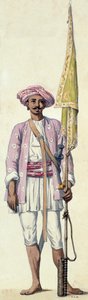 Indyjski żołnierz (rakietowiec) armii Tipu Sultana, używający swojej rakiety jako masztu flagowego, Madras