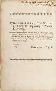 Podpisana strona z "Mikrografia: czyli niektóre fizjologiczne opisy ciał drobnych zrobionych przez szkła powiększające", 1665 autorstwa Robert Hooke