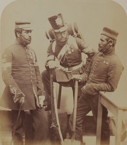 Sierżanci kolorów J. Stanton, Kester Knight i W. Bruce, Royal Sapers and Miners, 1856 (zdjęcie w sepii) autorstwa Robert Howlett