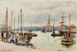 Przystań rybacka, North Shields (ołówek i akwarela na papierze)