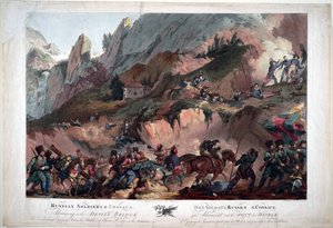 W 1799 wojska Napoleona walczyły na Diabelskim Moście z Rosjanami dowodzonymi przez generała Souvarova - Armia Rosyjska przechodząca przez Diabelski Most w 1799 - Porter, Robert Carr (1777-1842) - 1804 - Aquatint - 63x91,3 -Prywatna kolekcja