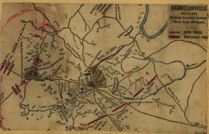 Chancellorsville, 2 maja 1863 r., pokazujący wielki ruch oskrzydlający Stonewalla Jacksona LOC gvhs01.vhs00287
