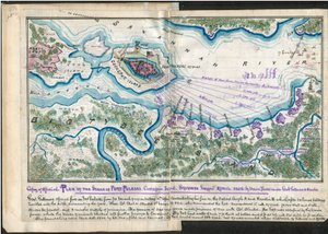 Kopia oficjalnego planu oblężenia Fortu Pułaskiego. Wyspa Cockspur. Savannah Georgia, kwiecień 1862 r. - siły Unii pod dowództwem gen. Gillmore