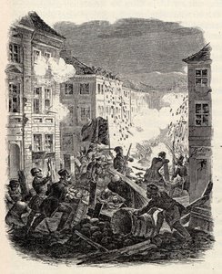 Barykada walcząca w ratuszu Cölln w Berlinie w nocy z 18 na 19 marca 1848 r. autorstwa Robert Kretschmer