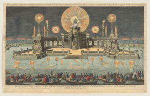 Widok Wielkiego Teatru i Fajerwerków wzniesionych na Wodzie w pobliżu Dworu w Hadze na O..., 1794.