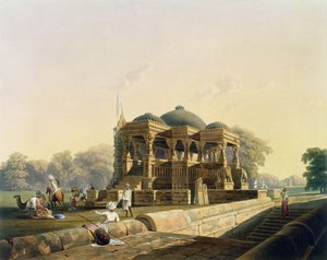 Starożytna świątynia w Hulwud, z tomu I „Scenery, Costumes and Architecture of India”, malowana przez F. Witheringtona, grawerowana przez G. Hunta i kolorowana przez J.B. Hogartha, wyd. przez Ackermanna, 1826 (akwatin