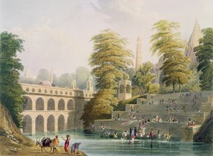 Widok mostu niedaleko Barody w Guzerat, z II tomu "Scenerii, strojów i architektury Indii", wyryty przez J. Willisa i H. Melville