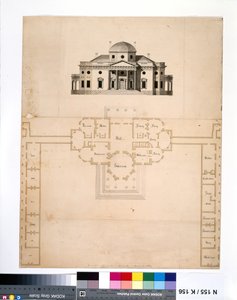 Monticello: II wersja (plan i elewacja zachodnia) autorstwa Robert Mills