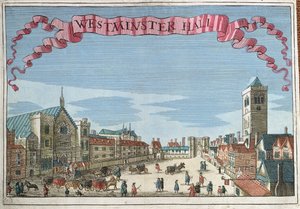 Westminster Hall, z „Księgi perspektyw niezwykłych miejsc w City of London i okolicach”, ok. 1700 autorstwa Robert Morden