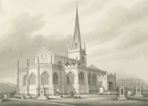Wednesbury - kościół św. Bartłomieja: rysunek w odcieniu sepii, nd [1827] (rysunek)