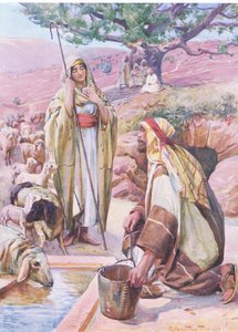 Rachel przy studni, z The Bible Picture Book wydanej przez Thomasa Nelsona, ok. 1950