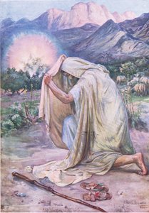 Płonący krzew, z The Bible Picture Book wydanej przez Thomasa Nelsona, ok. 1950