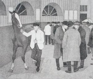 Handlarze koni w Barbakanie (Barbakan nr 2) 1921 (litos) autorstwa Robert Polhill Bevan