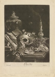 Martwa natura Vanitas, c.1685-88 (mezzotinta z grzebieniami) autorstwa Robert Robinson