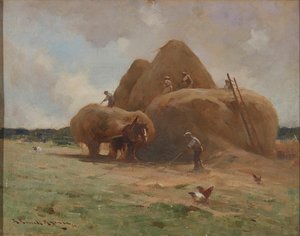 Juntando o feno (óleo sobre tela) polonês