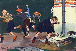 Kula do ściany. Grawerowanie w „” W co gramy? „” E. Webera z rysunkami akwarelowymi Roberta Sallesa (1871-1929). Biblioteka Garnier Freres, Paryż autorstwa Robert Salles