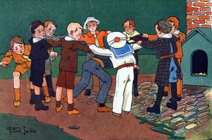 Kot i mysz. Grawerowanie w „” W co gramy? „” E. Webera z rysunkami akwarelowymi Roberta Sallesa (1871-1929). Biblioteka Garnier Freres, Paryż autorstwa Robert Salles