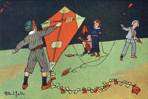 Latający latawiec. Grawerowanie w „” W co gramy? „” E. Webera z rysunkami akwarelowymi Roberta Sallesa (1871-1929). Biblioteka Garnier Freres, Paryż autorstwa Robert Salles