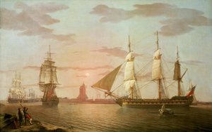 Indyjski statek "Warley", jeden z najważniejszych statków Brytyjskiej Kompanii Wschodnioindyjskiej, opisany w trzech pozycjach u wybrzeży Blackwall (Anglia)