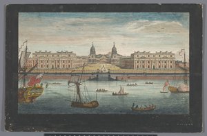 Widok szpitala Greenwich nad Tamizą w Greenwich Perspektywa szpitala Greenwich od strony rzeki (tytuł na obiekcie) Londyn (tytuł serii) autorstwa Robert Sayer