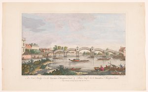 Widok na most Hampton Court Bridge nad Tamizą między Hampton a East Molesey Nowy most na Tamizie w Hampton Court (tytuł na obiekcie) autorstwa Robert Sayer
