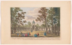 Gezicht op de Temple of Comus w Vauxhall Gardens te Londen Widok na Świątynię Comus &c. w Vauxhall Gardens (tytuł na obiekcie) Ranelagh Gardens en Vauxhall Gardens (tytuł serii) autorstwa Robert Sayer