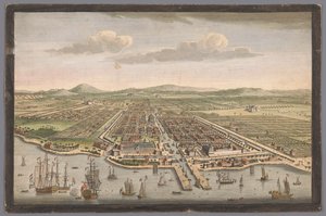 Gezicht op de stad Batavia Miasto Batavia na wyspie Jawa i stolica wszystkich holenderskich fabryk i osad w Indiach Wschodnich (tytuł na obiekcie) Nederzettingen van de VOC (tytuł serii)