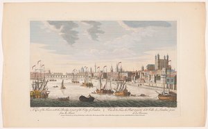 Widok na londyńskie City z Tamizy Widok na Wieżę z mostem i część Londynu. Z rzeki (tytuł na obiekcie) Londyn (tytuł serii) autorstwa Robert Sayer