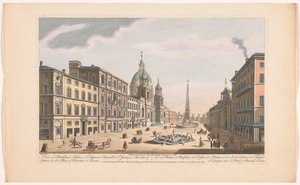 Gezicht op het Palazzo Pamphili en het Piazza Navona te Rome Widok pałacu Panfiliusa, kościoła św. Agnusa i kościoła św. Jakuba w Hiszpanii na miejscu Navona w Rzymie (tytuł na obiekcie) Rzym (tytuł serii) autorstwa Robert Sayer