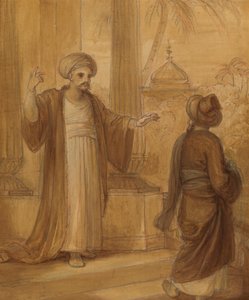 Ilustracja do wschodniego romansu, prawdopodobnie „Baśni i jednej nocy”, z dwoma stojącymi postaciami męskimi autorstwa Robert Smirke