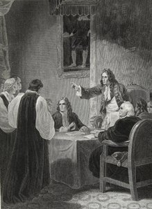 Biskupi przed Tajnym Soborem, 1688, rycina George Noble, ilustracja z „Historii Anglii” Davida Hume