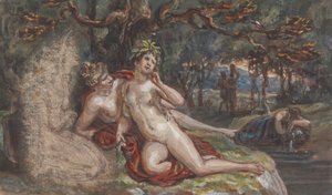Leśna scena z parą leżącą pod drzewem nad strumieniem autorstwa Robert Smirke