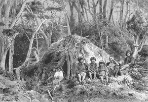 Fuegians i ich wigwamy, c1885, 1890